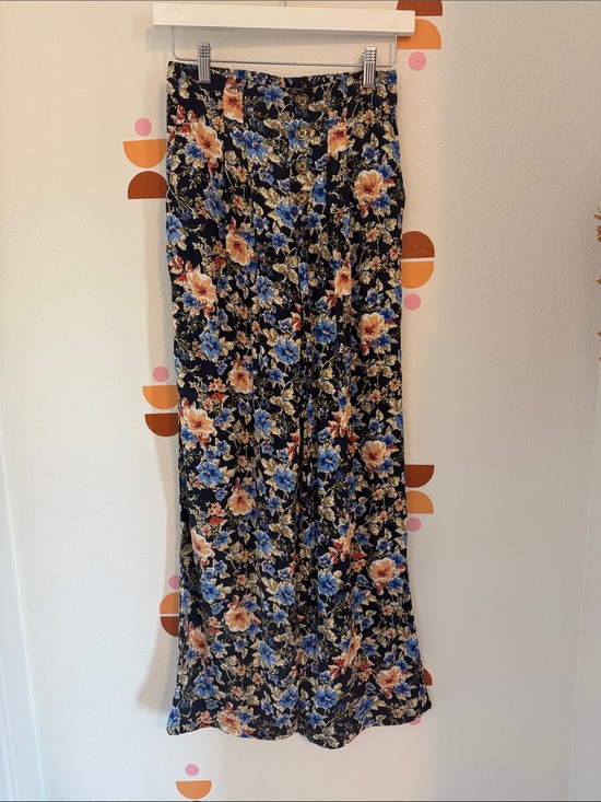 Live to be Spoiled Pants - Spoiled Black Floral Button-Front Maxi Skirt with Blue & Peach Blooms N0052